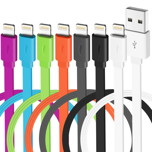 Multi-Colors Apple MFi Certified Color Flat Lightning Cable - 1.5 FT or 3.3 FT