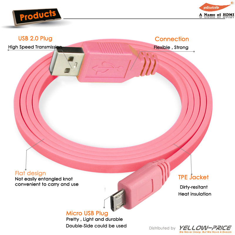 Multi-Colors Micro USB 2.0 Flat Cables 3.3 FT