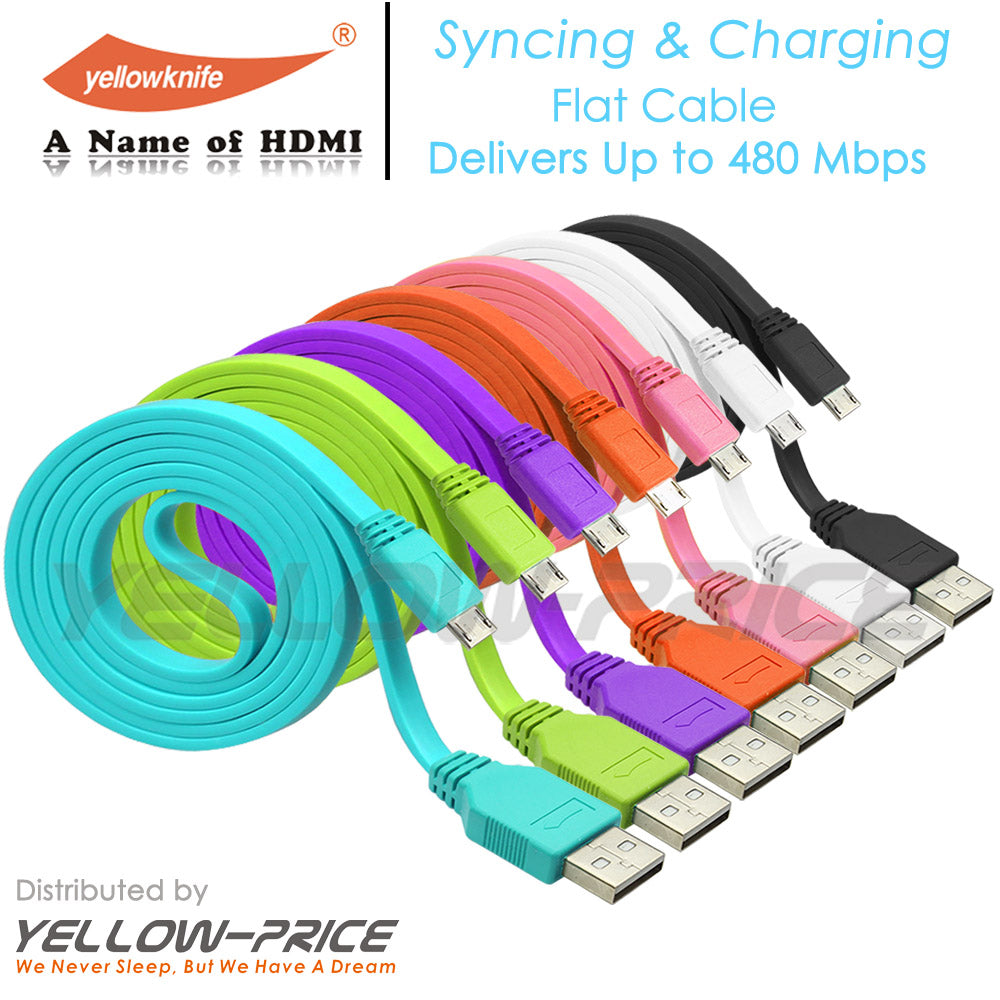 Multi-Colors Micro USB 2.0 Flat Cables 3.3 FT