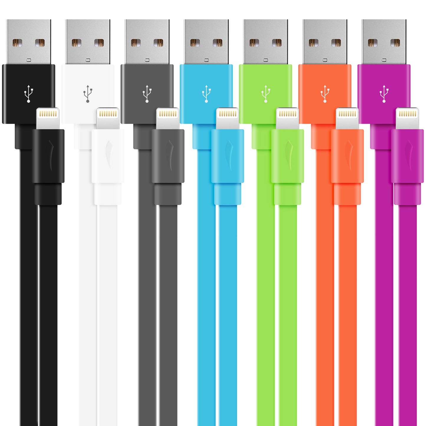 Multi-Colors Apple MFi Certified Color Flat Lightning Cable - 1.5 FT or 3.3 FT