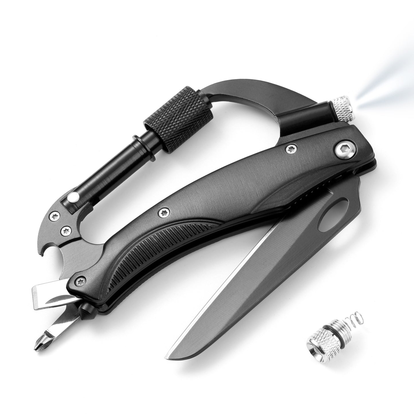 Carabiner Multitool 7-in-1 with LED flashlight, Self Defense Keychain