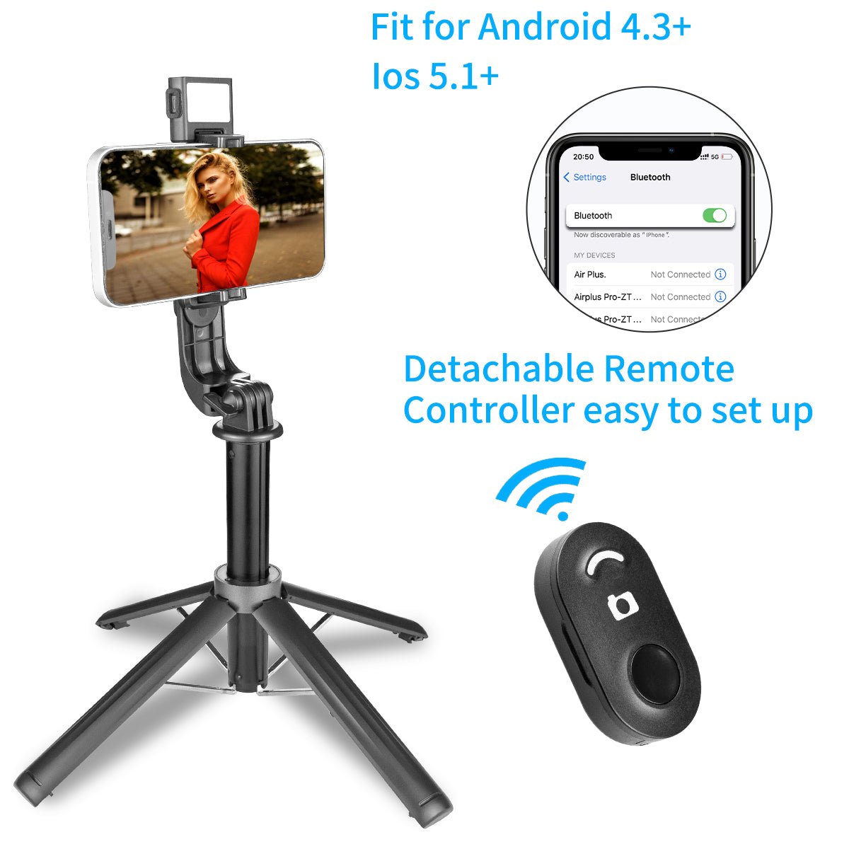 Bluetooth Aluminum Selfie Stick Quadrupod