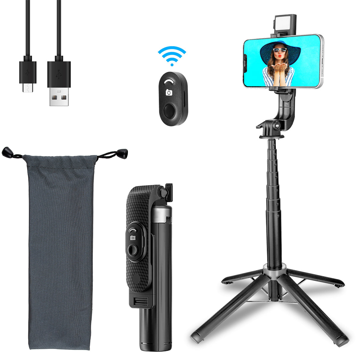 Bluetooth Aluminum Selfie Stick Quadrupod