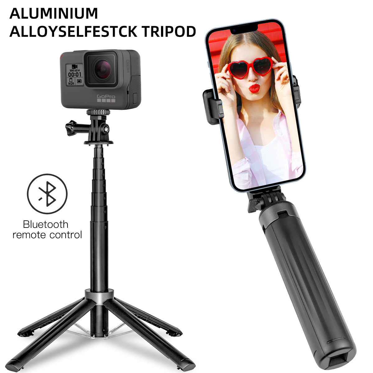 Bluetooth Aluminum Selfie Stick Quadrupod