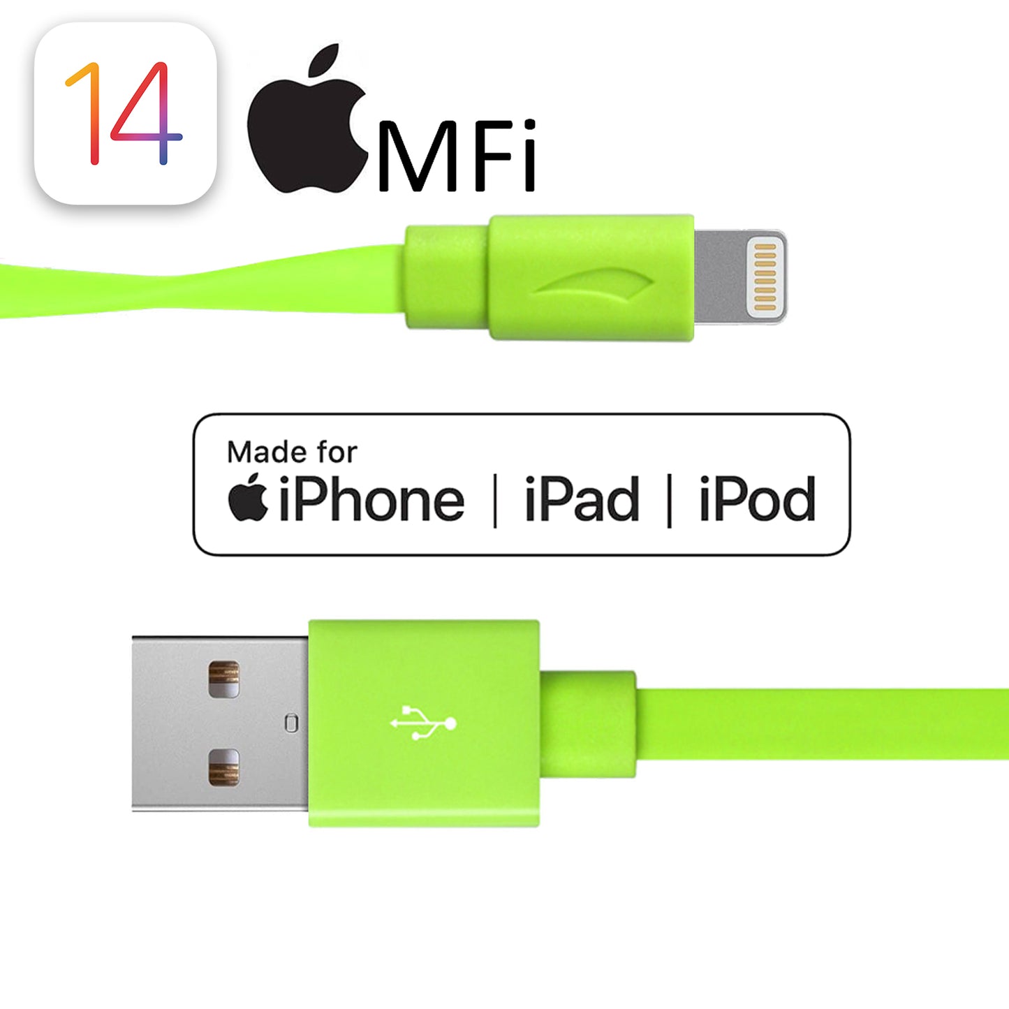 Multi-Colors Apple MFi Certified Color Flat Lightning Cable - 1.5 FT or 3.3 FT