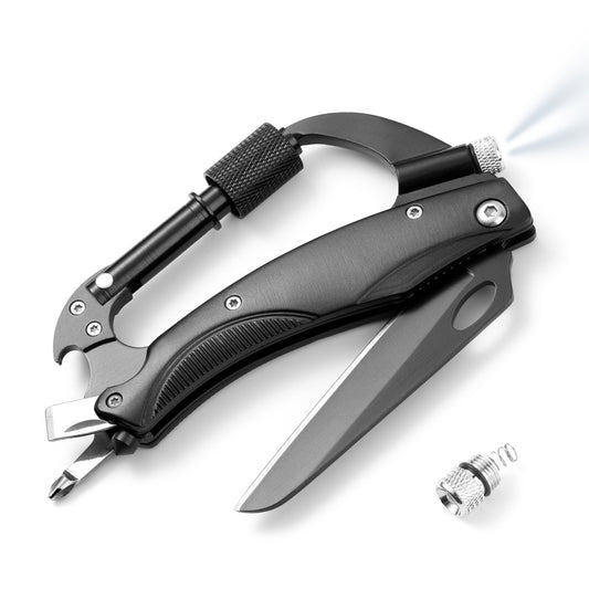 Carabiner Multitool 7-in-1 with LED flashlight, Self Defense Keychain