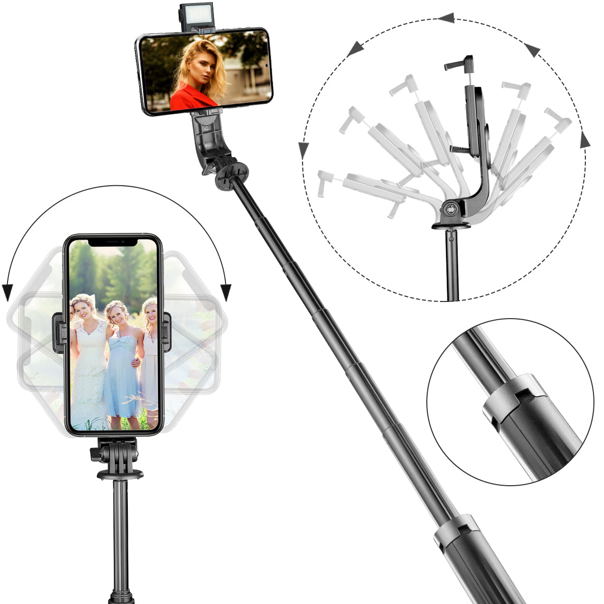 Bluetooth Aluminum Selfie Stick Quadrupod