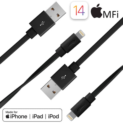 Multi-Colors Apple MFi Certified Color Flat Lightning Cable - 1.5 FT or 3.3 FT